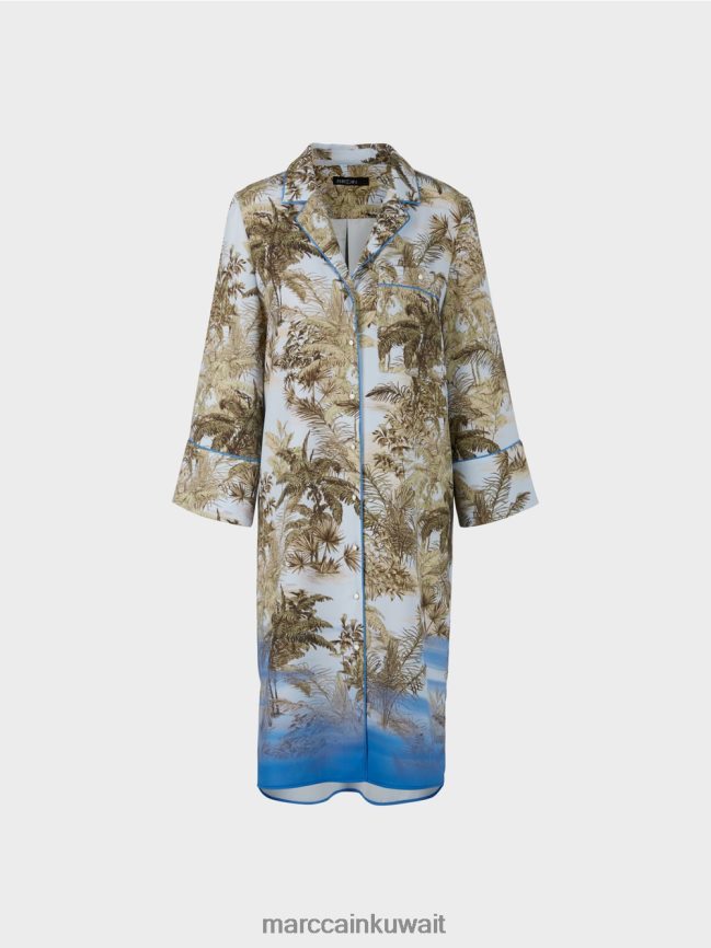 Marc Cain فستان قميص بطبعة على كامل التصميم LVN0D6100 ملابس مسحوق أزرق فاتح