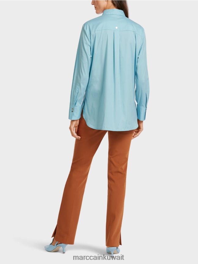 Marc Cain بلوزة طويلة من مزيج القطن LVN0D61016 ملابس الغلاف الجوي الأزرق