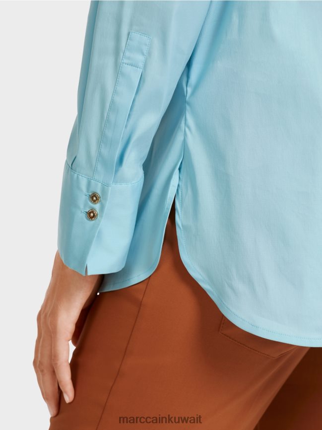 Marc Cain بلوزة طويلة من مزيج القطن LVN0D61016 ملابس الغلاف الجوي الأزرق