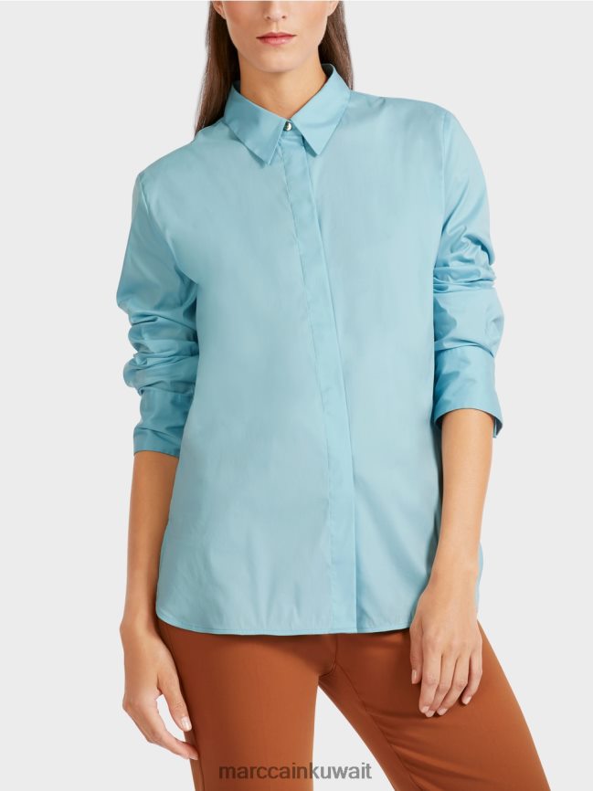 Marc Cain بلوزة طويلة من مزيج القطن LVN0D61016 ملابس الغلاف الجوي الأزرق