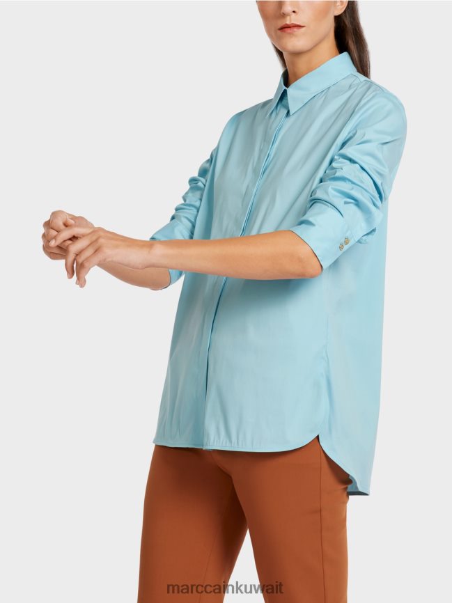 Marc Cain بلوزة طويلة من مزيج القطن LVN0D61016 ملابس الغلاف الجوي الأزرق