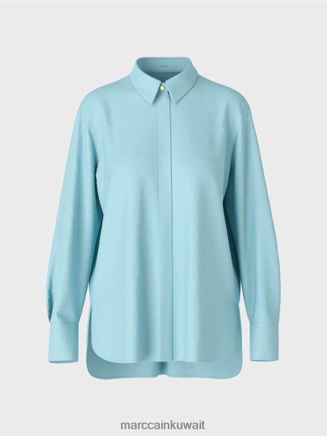 Marc Cain بلوزة طويلة من مزيج القطن LVN0D61016 ملابس الغلاف الجوي الأزرق