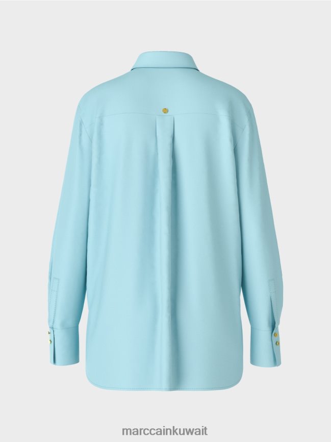 Marc Cain بلوزة طويلة من مزيج القطن LVN0D61016 ملابس الغلاف الجوي الأزرق