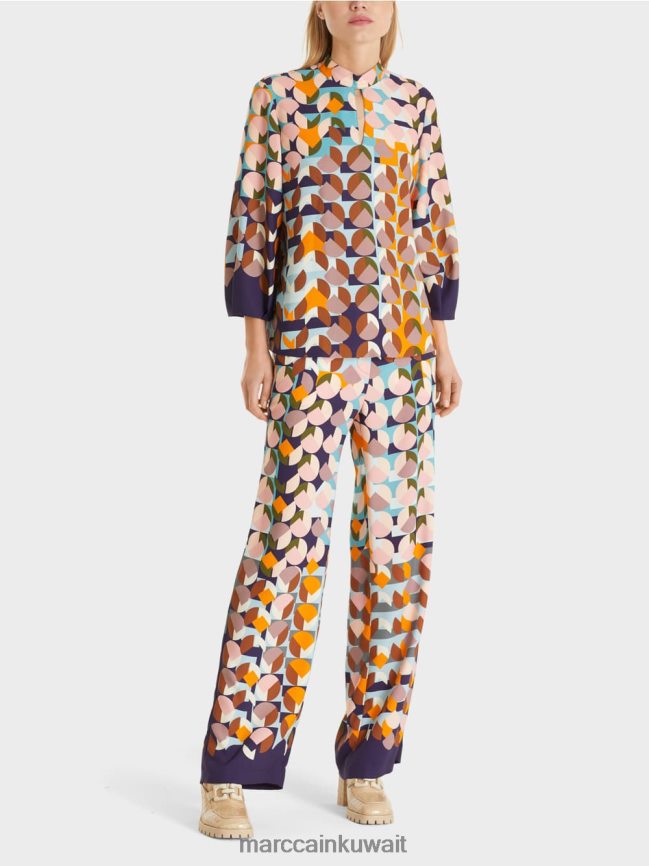 Marc Cain قميص بلوزة مع طباعة جرافيك LVN0D61017 ملابس ملكي الأرجواني
