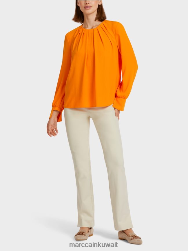 Marc Cain بلوزة على شكل بلوزة مع طيات LVN0D61019 ملابس برتقالي واضح
