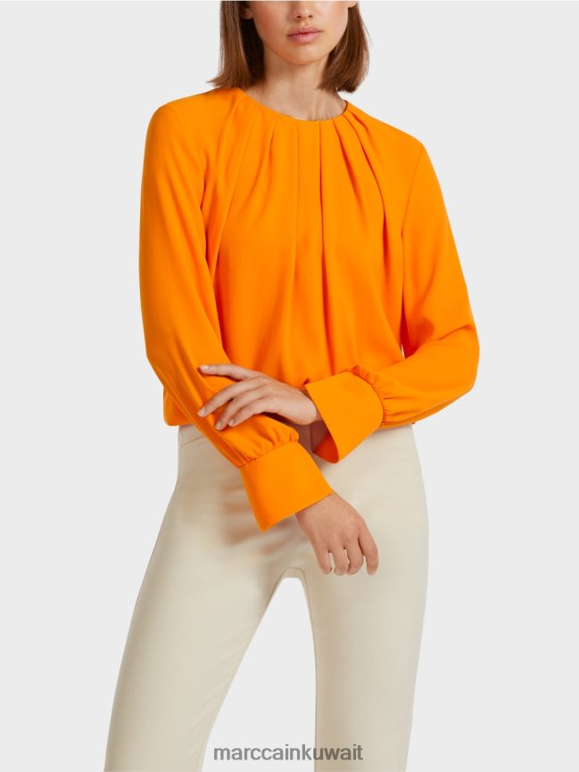 Marc Cain بلوزة على شكل بلوزة مع طيات LVN0D61019 ملابس برتقالي واضح