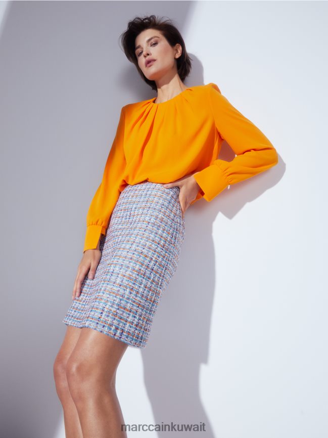 Marc Cain بلوزة على شكل بلوزة مع طيات LVN0D61019 ملابس برتقالي واضح