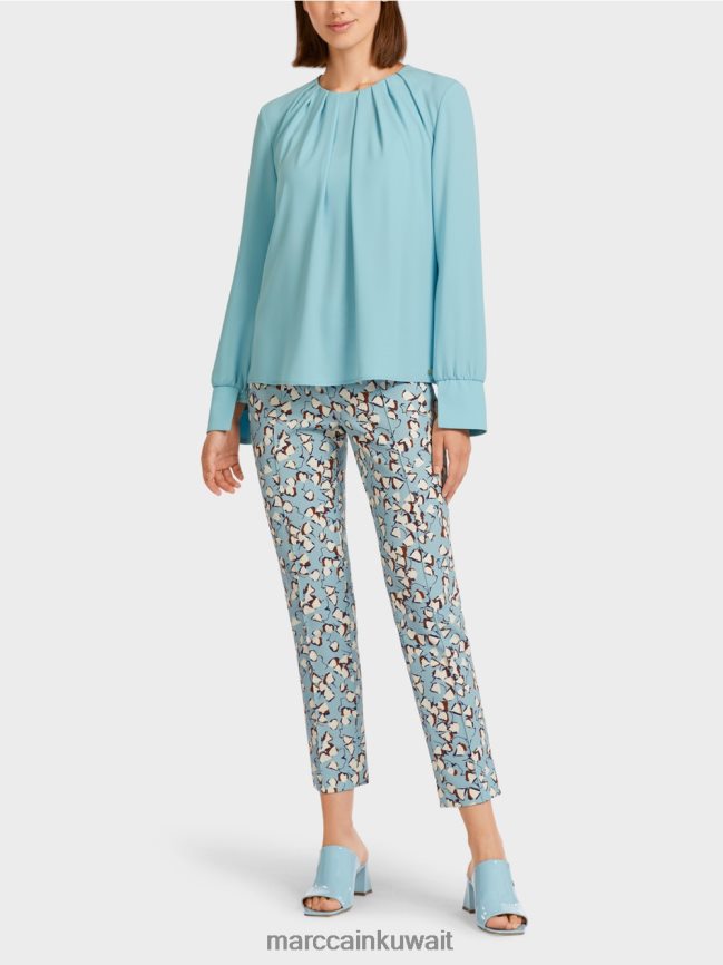 Marc Cain بلوزة على شكل بلوزة مع طيات LVN0D61020 ملابس الغلاف الجوي الأزرق