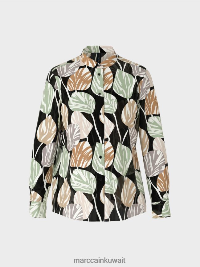 Marc Cain بلوزة أنيقة مع ذوي الياقات البيضاء LVN0D61023 ملابس مسحوق النعناع