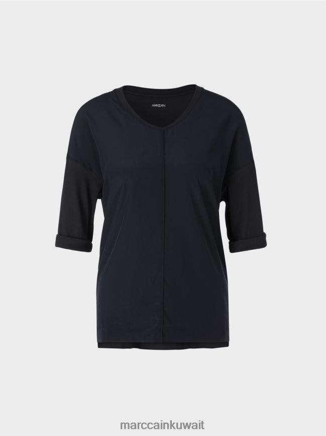 Marc Cain قميص بلوزة مصنوع من مزيج المواد LVN0D61032 ملابس منتصف الليل الأزرق