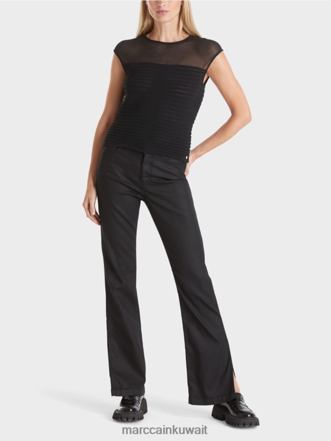 Marc Cain بلوزة مخططة بعبارة "إعادة التفكير معًا". LVN0D61033 ملابس أسود