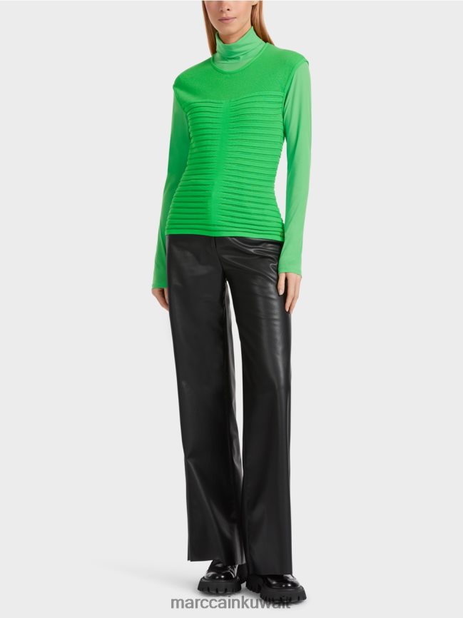 Marc Cain بلوزة مخططة بعبارة "إعادة التفكير معًا". LVN0D61034 ملابس التفاح الأخضر الداكن