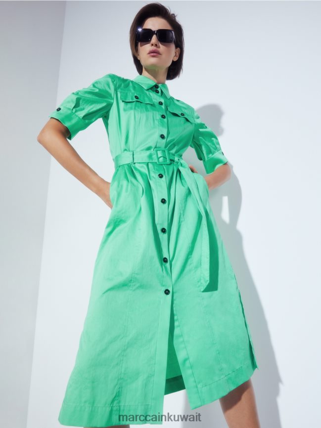 Marc Cain فستان قميص نسائي مع حزام LVN0D6103 ملابس اليشم مشرق