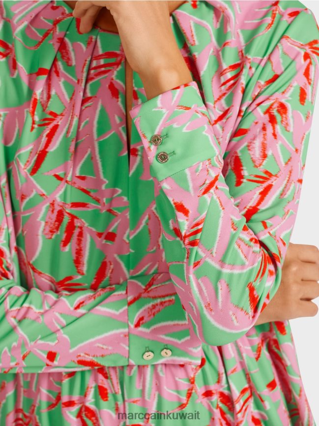 Marc Cain فستان منتفض مع تفاصيل مطوية LVN0D6107 ملابس اليشم مشرق