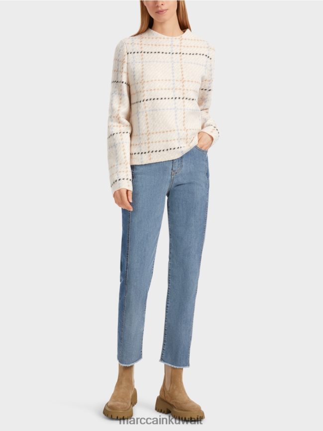 Marc Cain كنزة كاروهات محبوكة في ألمانيا LVN0D61088 ملابس كريم غامق