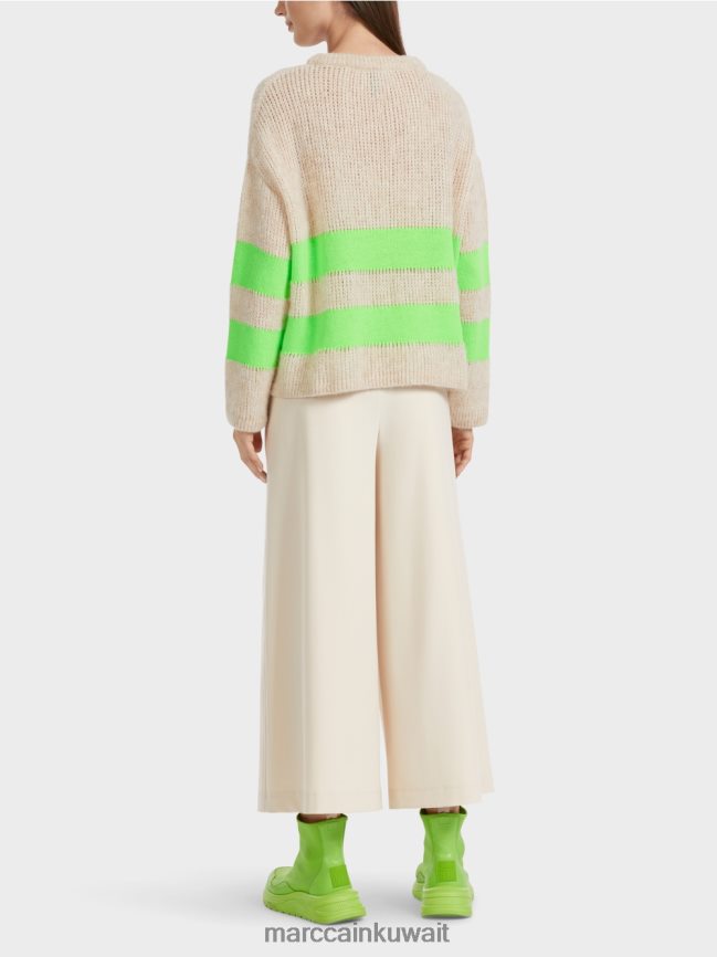 Marc Cain سترة مخططة محبوكة في ألمانيا LVN0D61096 ملابس أخضر صادم مشرق