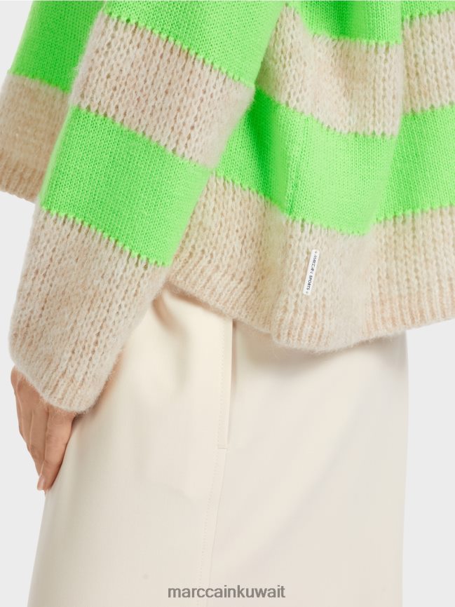 Marc Cain سترة مخططة محبوكة في ألمانيا LVN0D61096 ملابس أخضر صادم مشرق