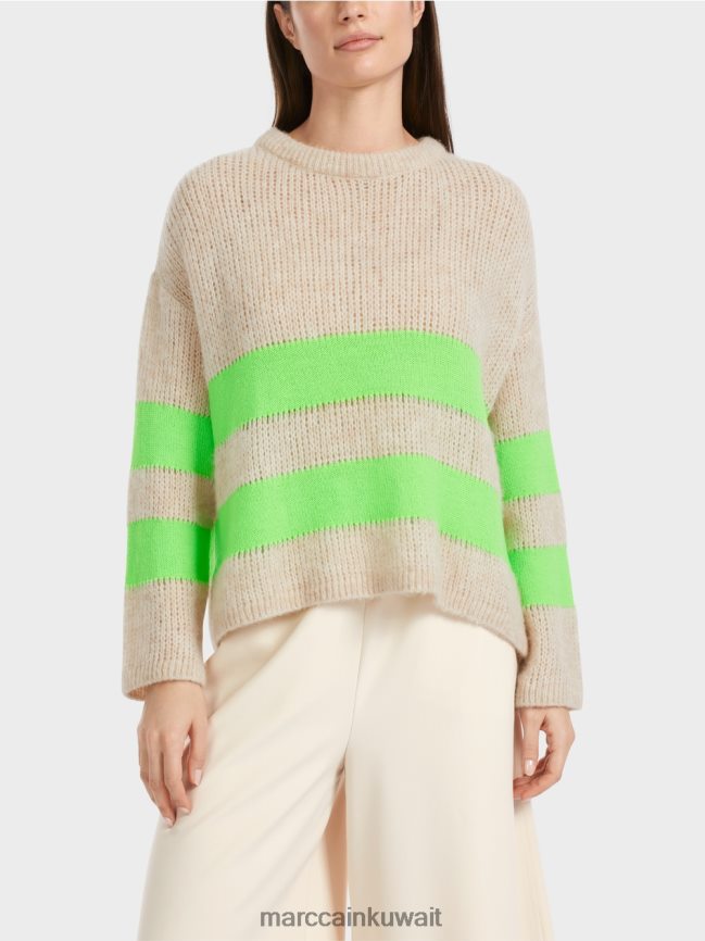 Marc Cain سترة مخططة محبوكة في ألمانيا LVN0D61096 ملابس أخضر صادم مشرق