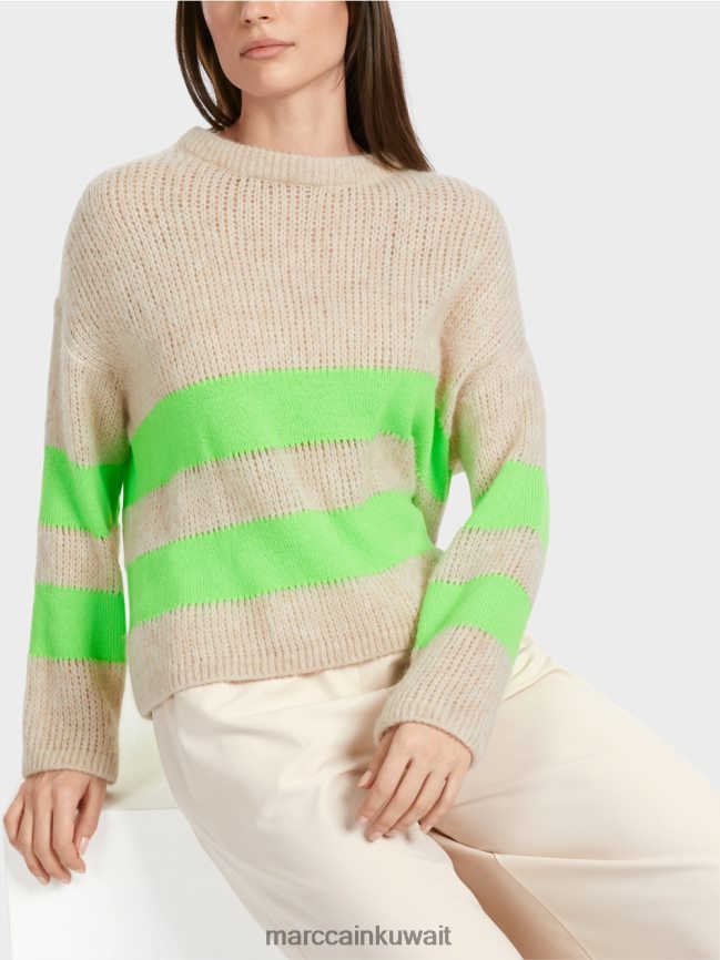 Marc Cain سترة مخططة محبوكة في ألمانيا LVN0D61096 ملابس أخضر صادم مشرق