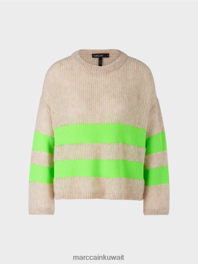 Marc Cain سترة مخططة محبوكة في ألمانيا LVN0D61096 ملابس أخضر صادم مشرق