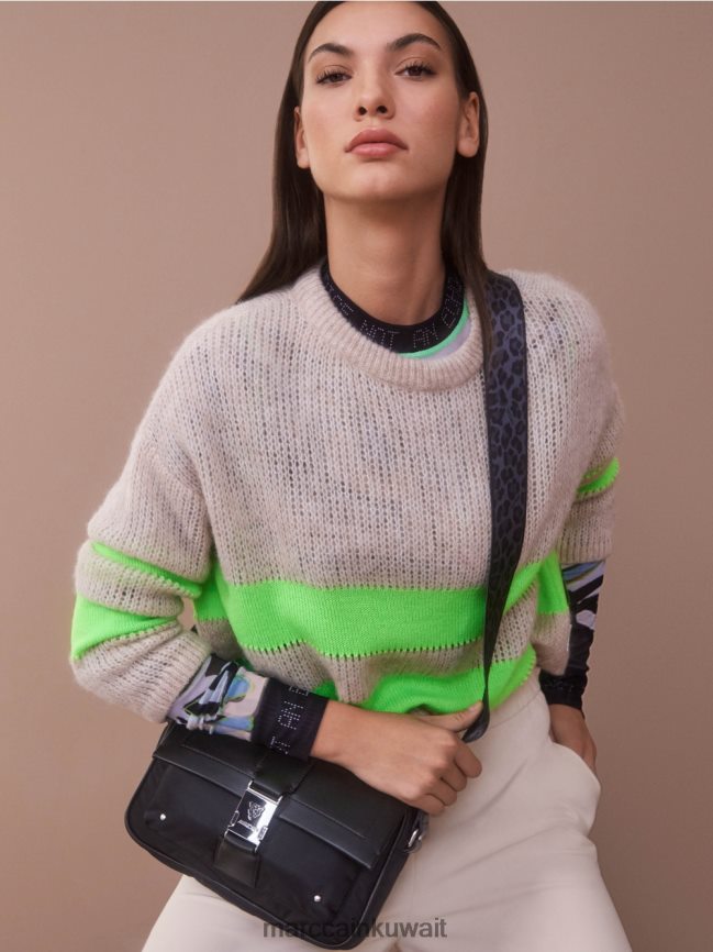 Marc Cain سترة مخططة محبوكة في ألمانيا LVN0D61096 ملابس أخضر صادم مشرق