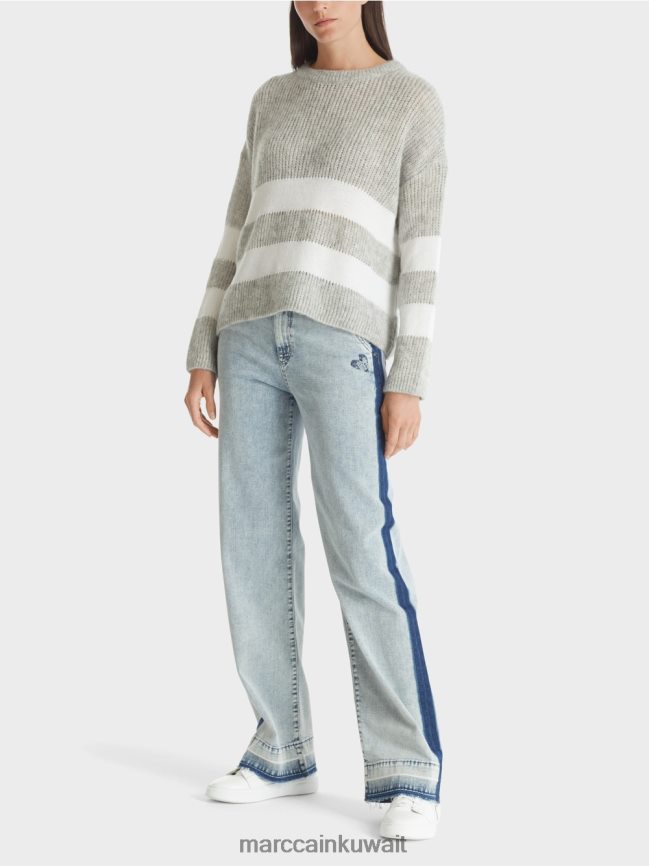 Marc Cain سترة مخططة محبوكة في ألمانيا LVN0D61097 ملابس الرمادي الفضي