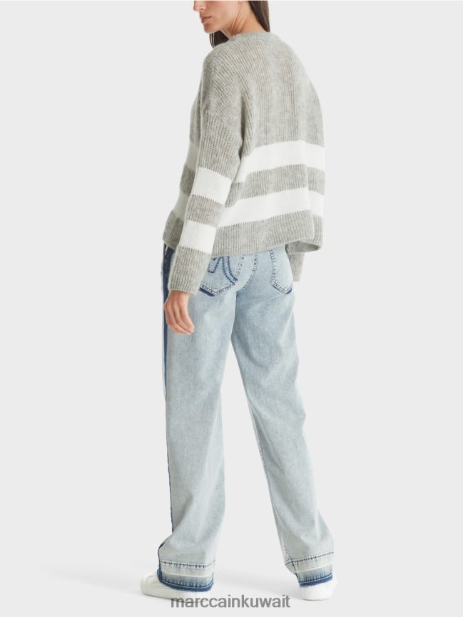 Marc Cain سترة مخططة محبوكة في ألمانيا LVN0D61097 ملابس الرمادي الفضي