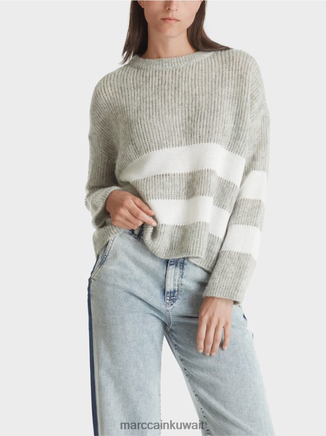 Marc Cain سترة مخططة محبوكة في ألمانيا LVN0D61097 ملابس الرمادي الفضي