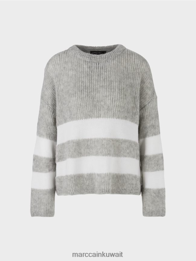 Marc Cain سترة مخططة محبوكة في ألمانيا LVN0D61097 ملابس الرمادي الفضي