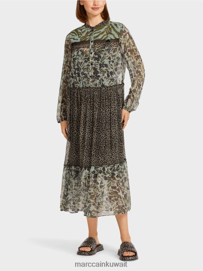 Marc Cain فستان طويل الطبقات مع مزيج من الأنماط LVN0D6114 ملابس كوة ناعمة