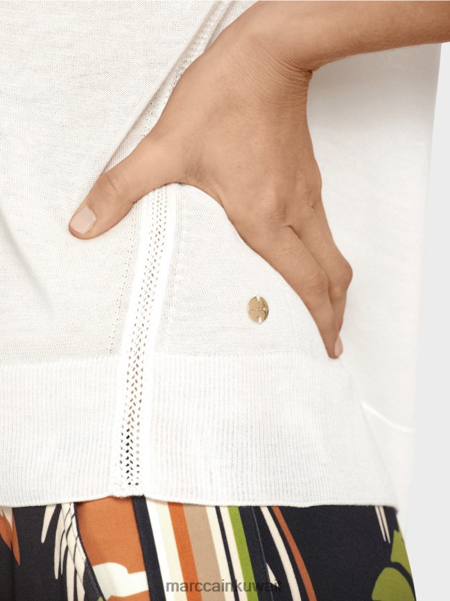 Marc Cain سترة متماسكة بلا أكمام LVN0D61142 ملابس أبيض مصفر