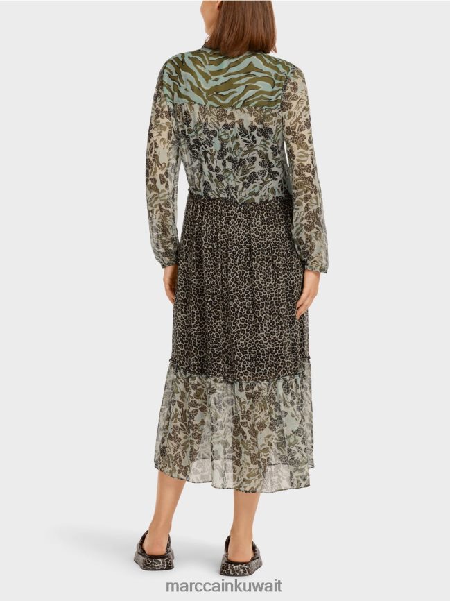 Marc Cain فستان طويل الطبقات مع مزيج من الأنماط LVN0D6114 ملابس كوة ناعمة