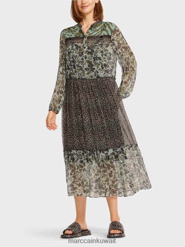 Marc Cain فستان طويل الطبقات مع مزيج من الأنماط LVN0D6114 ملابس كوة ناعمة