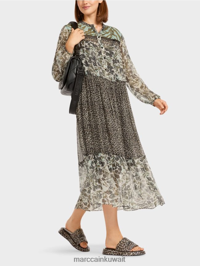 Marc Cain فستان طويل الطبقات مع مزيج من الأنماط LVN0D6114 ملابس كوة ناعمة