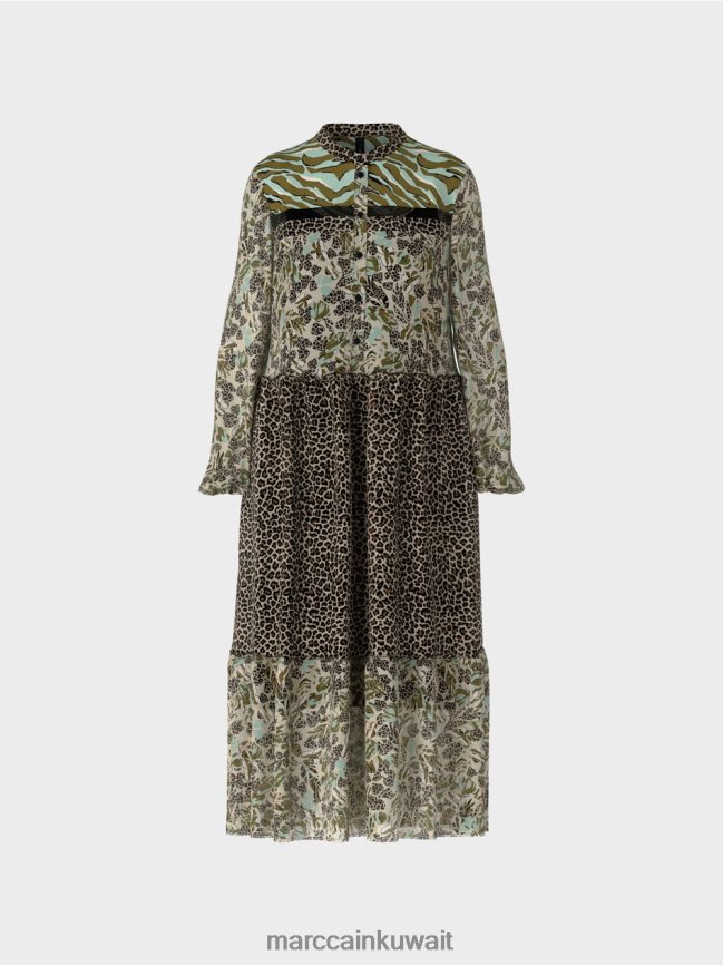 Marc Cain فستان طويل الطبقات مع مزيج من الأنماط LVN0D6114 ملابس كوة ناعمة