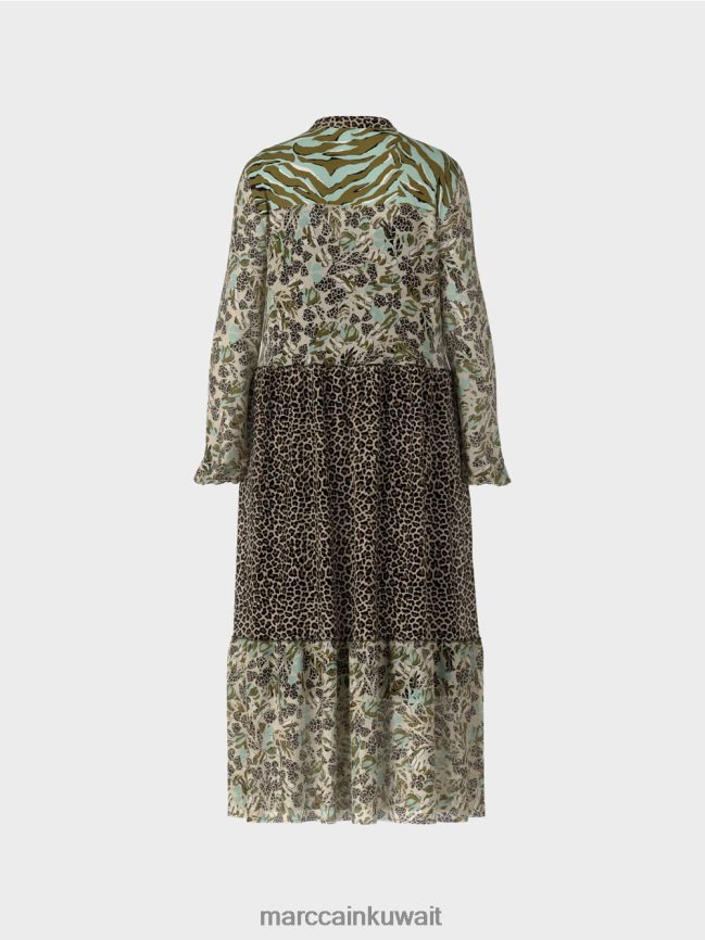 Marc Cain فستان طويل الطبقات مع مزيج من الأنماط LVN0D6114 ملابس كوة ناعمة