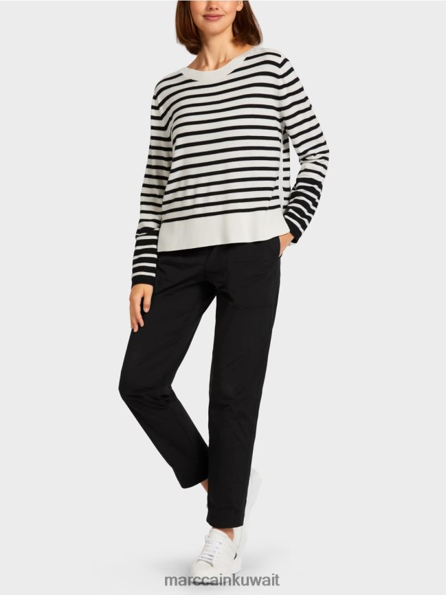 Marc Cain سترة مع خطوط جديلة LVN0D61176 ملابس أبيض وأسود