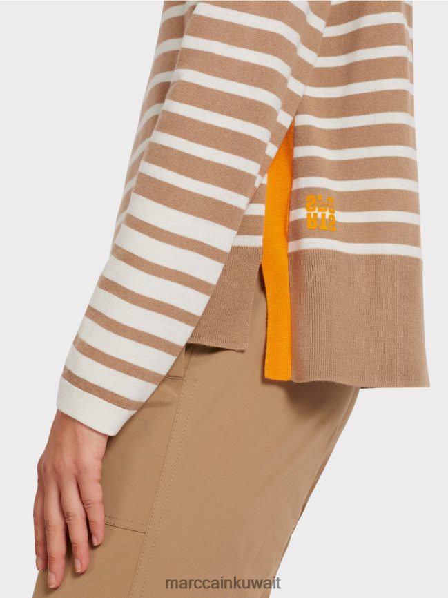 Marc Cain سترة مع خطوط جديلة LVN0D61179 ملابس قهوة خفيفة