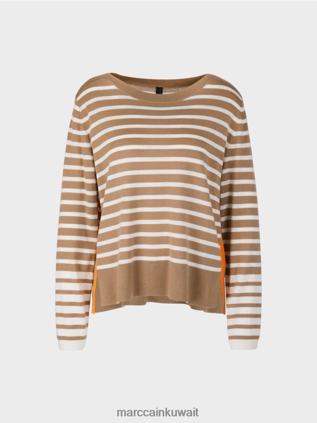 Marc Cain سترة مع خطوط جديلة LVN0D61179 ملابس قهوة خفيفة