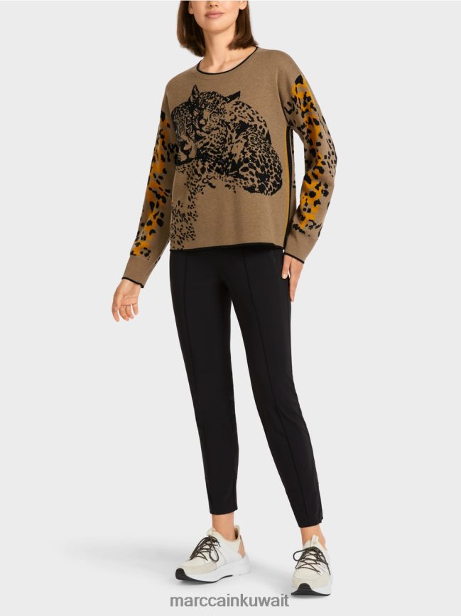 Marc Cain سترة محبوكة مع تصميم الفهد LVN0D61180 ملابس قهوة خفيفة