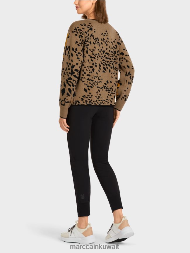 Marc Cain سترة محبوكة مع تصميم الفهد LVN0D61180 ملابس قهوة خفيفة