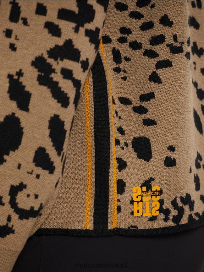 Marc Cain سترة محبوكة مع تصميم الفهد LVN0D61180 ملابس قهوة خفيفة