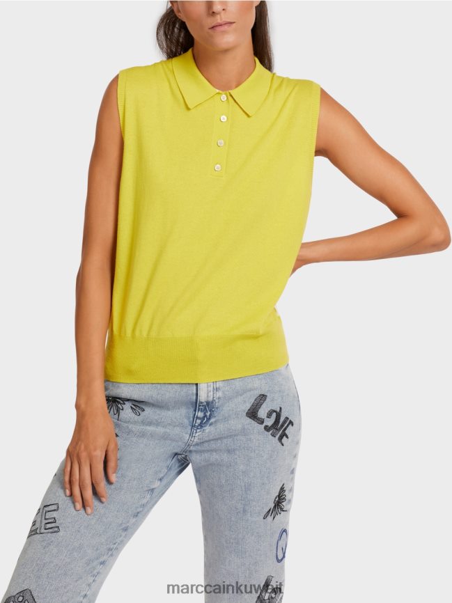 Marc Cain قميص بولو بدون أكمام منسوج بشكل جيد LVN0D61190 ملابس الكبريت الأخضر