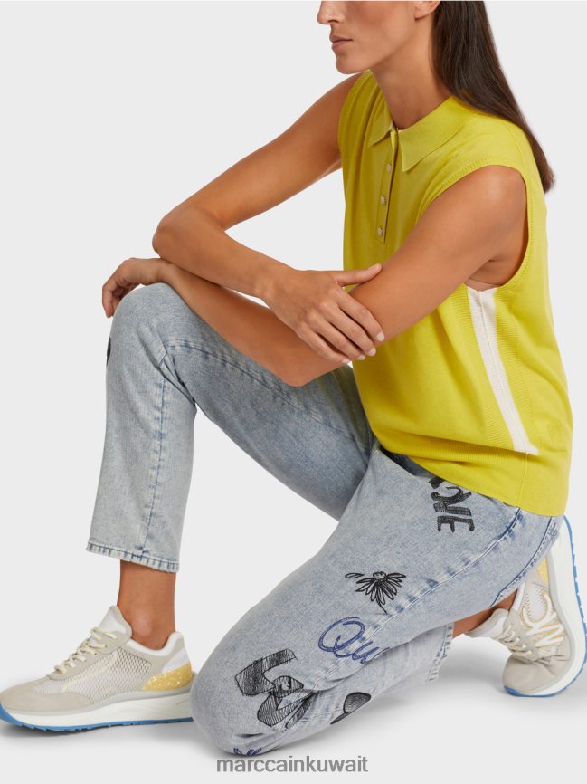 Marc Cain قميص بولو بدون أكمام منسوج بشكل جيد LVN0D61190 ملابس الكبريت الأخضر