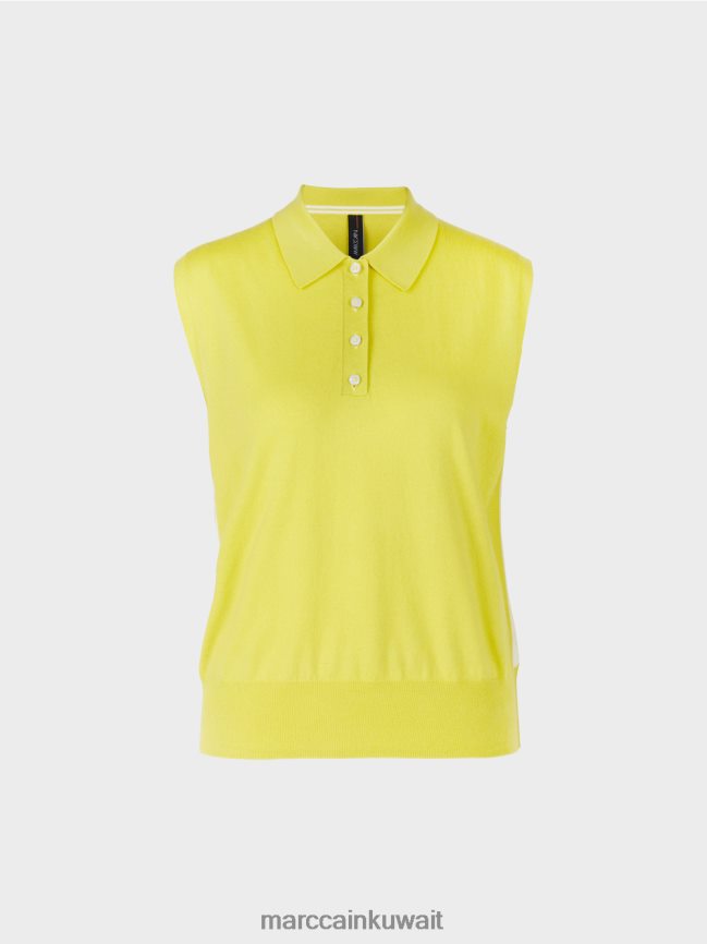 Marc Cain قميص بولو بدون أكمام منسوج بشكل جيد LVN0D61190 ملابس الكبريت الأخضر