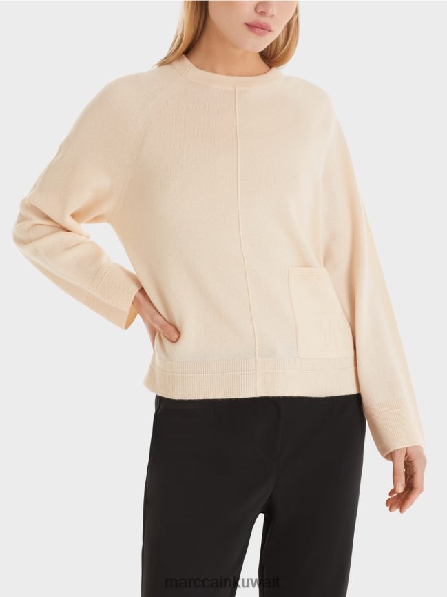 Marc Cain سترة أنيقة من الصوف والكشمير LVN0D61196 ملابس كريمة