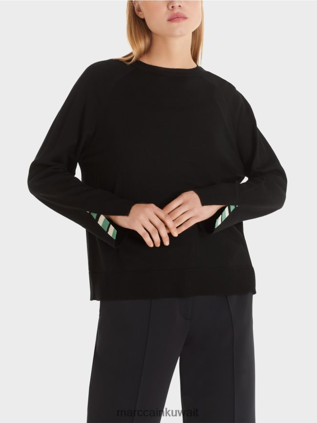 Marc Cain سترة متماسكة مع فتحة الأكمام المتباينة LVN0D61202 ملابس أسود