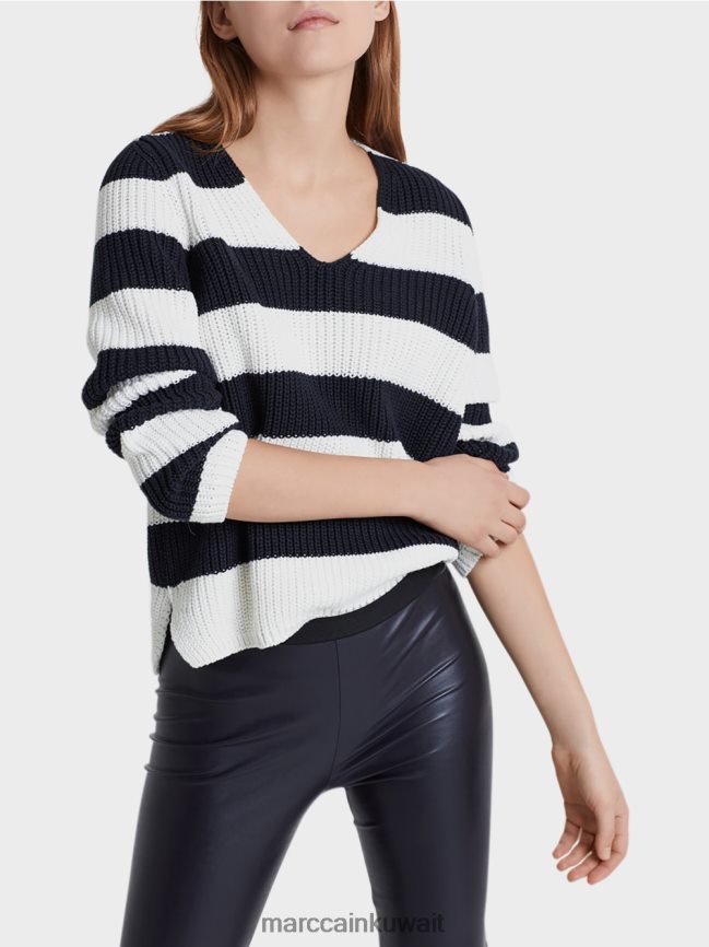 Marc Cain سترة مع خطوط كتلة LVN0D61216 ملابس منتصف الليل الأزرق