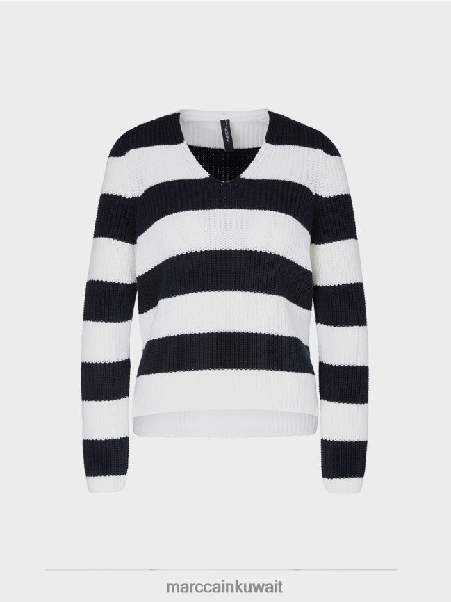 Marc Cain سترة مع خطوط كتلة LVN0D61216 ملابس منتصف الليل الأزرق