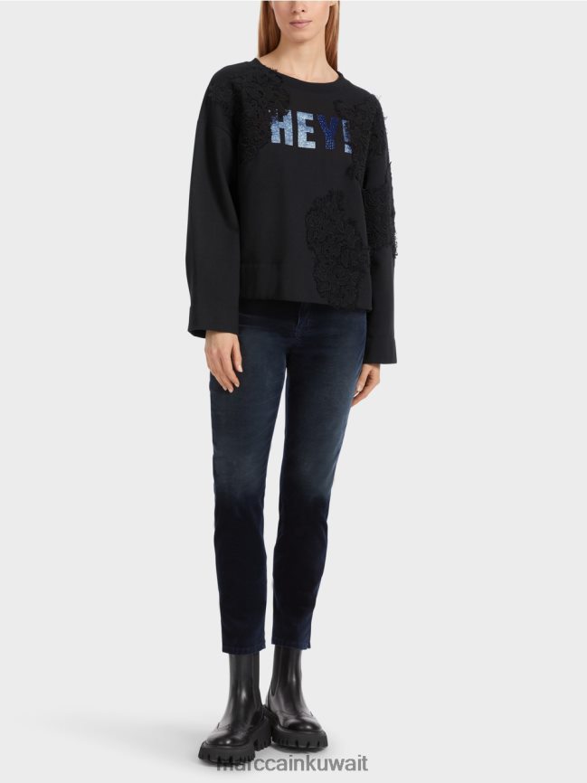 Marc Cain البلوز مع بريق والدانتيل LVN0D61219 ملابس منتصف الليل الأزرق